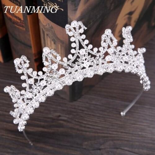 White Pearl Crown Bride Hair Jewelry Elegant Silver Color Crystal Crown Princess Tiara Perle Jewelery And Accessories