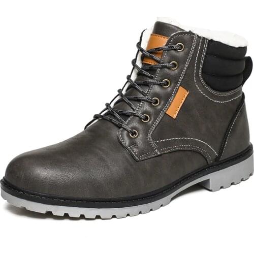 Outdoor Leather Snow Boots Men Winter Warm Cotton Shoes Anti-SKid Walking Sneakers Velvet Plush Hiking Shoes for Cold Weather