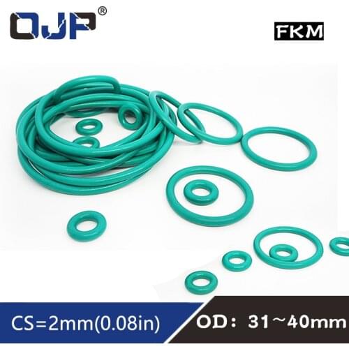 5PCS Fluorine rubber Ring Green FKM O ring Seal OD31/32/33/34/35/36/37/38/39/40*2mm Rubber O-Ring Seal Oil Ring Gaskets Washer