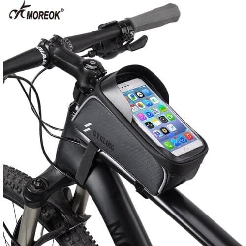 MOREOK Bicycle Bag Waterproof Touch Screen Cycling Top Front Tube Frame Bag MTB Road Bike Bag 6.0 Phone Case Bike Accessories