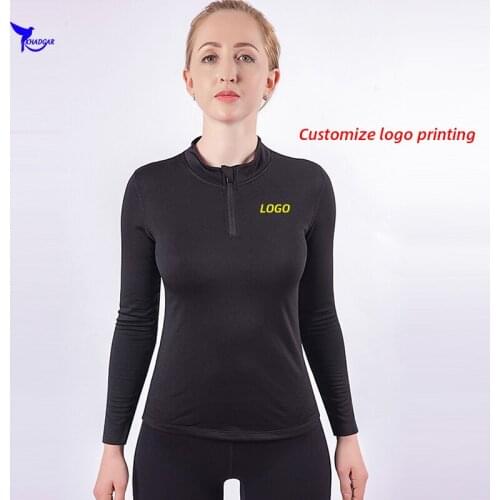 2020 Women Quick Dry Elastic Long Sleeve Yoga Top Half Zipper Sexy Black Sportswear T-shirts Fitness Gym Running Shirts Custom