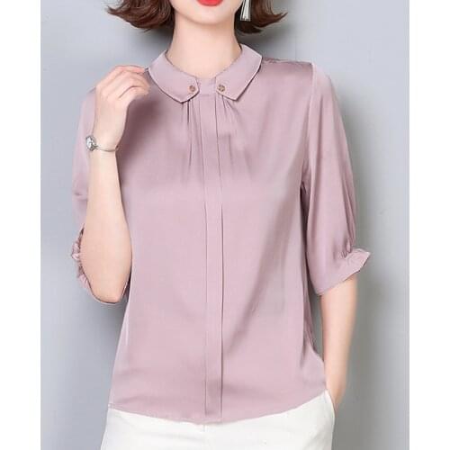 Chemisier Femme Petal Sleeve Short Pullover Blouse 2021 Autumn Tops Office Pullover Korean Silk Style Women Shirts Woman Clothes