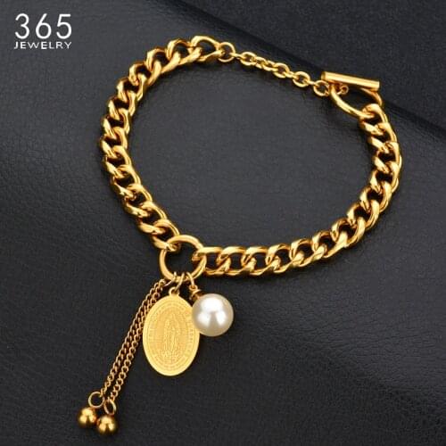 7 Style Stainless Steel Round Tree Cross Virgin Mary Bead Bracelet Women Gold Charm Heart Bracelet Personalized Jewelry