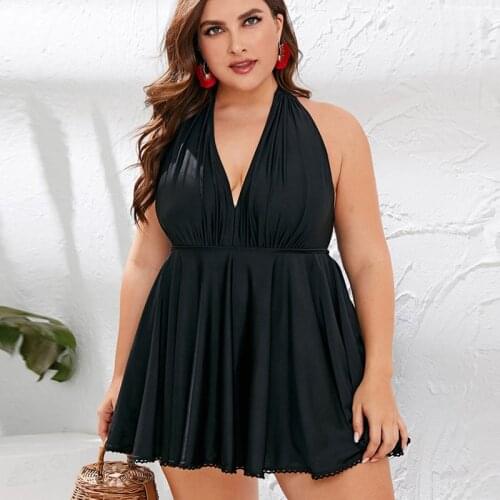 New 2021 Plus Size Swimwear Womens Tankini Obese Mujer Swimming Bathing Suit Sexy Deep-V Backless One-Piece Swimsuit Large 4XL