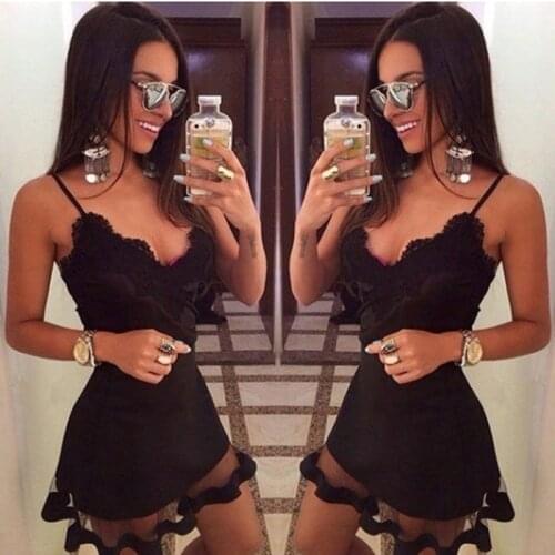 Women Bodycon Lace Dress Sleeveless Halter Party Dresses Vestido De Festa Sexy Black Korean Dress Mini Female Dress Vestidos