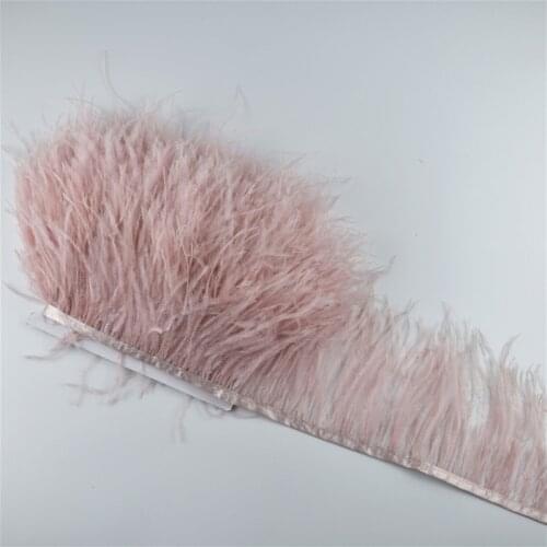 1M 5M 10 Meter 10-15CM Leather Pink Ostrich Feathers Fringe Trims Dress Ribbon White Ostrich Feathers For Crafts clothing Plumes