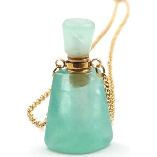 1PC Natural Stone Perfume Bottle Pendant Necklace Essential Oil Diffuser Stone Pendant Necklace Gold Chain Necklaces for women
