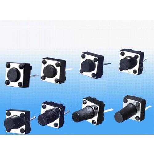 200pcs/lot 6*6*4.3/4.5/5/5.5/6/6.5/7/7.5/8/8.5/9/9.3/9.5/10/12mm Middle 2 pin Tact Switch Push Button Switch 6x6mm Black