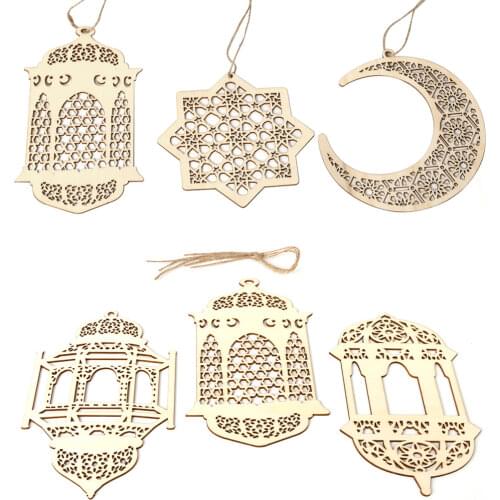 3pcs / Set Ramadan Eid Mubarak Wood Craft Moon Plaque Decorations for Home Hanging Ornament Pendant Islam Muslim Party Supplies