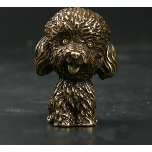 39MM Small Curio China Bronze Lovable Animal 12 Zodiac Year Dog Teddy Dog Statue