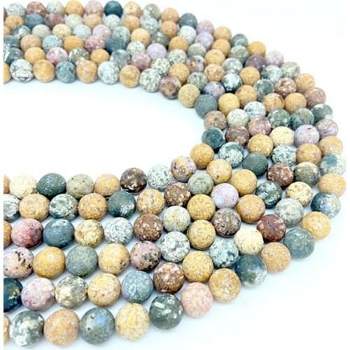 6-12mm Natural Stone Round Ocean Jasper Quartz Sand Mixed Color String Beads DIY Jewelry Making Bracelet Necklace Gemstone Yoga