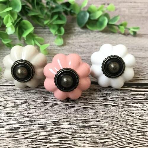 6pcs 34mm dia Vintage Rural Pumpkin Ceramic Door Drawer Handles Cabinet Cupboard Knobs Pull