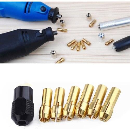 6 Pcs/set (+1Black nut ) Mini Drill Brass Chuck Collet Bits 1-3.2mm Dremel for Rotary Tool Brass and nut for dremel accessories