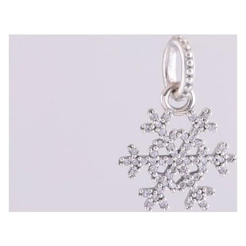 Authentic 925 Sterling Silver Winter Kiss Snowflake with Clear CZ Pendant Charm Bead Fit Original Pandora Charms Bracelet LW341