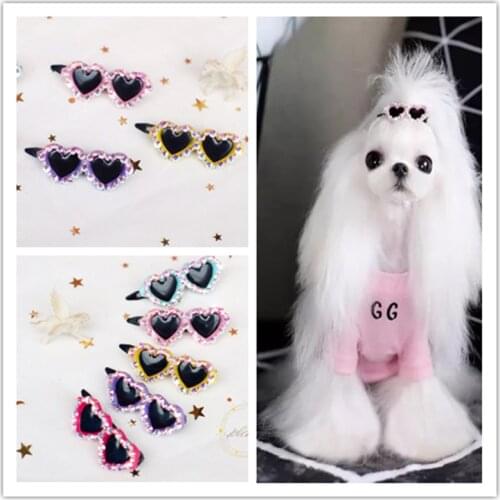 Pet Dog hair grooming Cat hair bows grooming supplies Doggy Puppy hair clips hairpin Sticky diamond sun glasses hair accessory