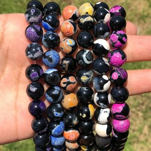 Natural Stone Black Colors Fire Agates Onyx Beads Handmade Diy Round Bracelet Loose Spacer Beads For Making Jewelry Accessories