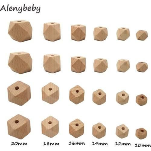 10-20mm Beech Wooden Teether Hexagon Beads DIY Baby Teething Chew Bracelet Necklace or Pacifier Clip Chain 6 Size Polygon Beads
