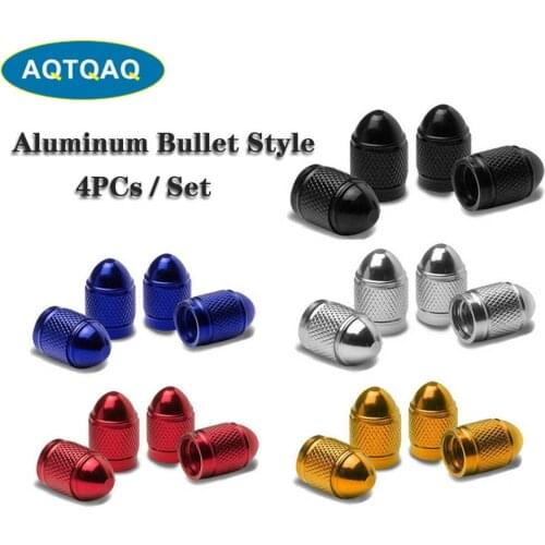 AQTQAQ 4Pcs/Set Black Auto Tire Wheel Valve Cap Bullet Shape Aluminum Dust Proof Trye Stem Air Cover Case Red Blue Silver Gold