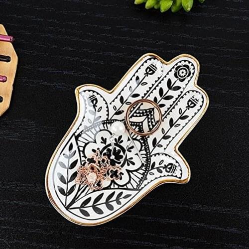 Europe Ceramic Jewelry Dish Trinket Dish Hand Small Jewelry Tray Decorative Plate Hamsa Hand Plates Decoration Crafts Decor