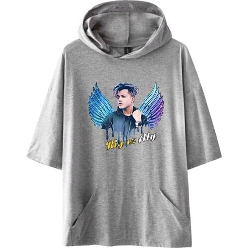 Riyaz Aly Cape Style Half Sleeve Loose Jumper Hooded T shirt Funny Printing Tees Men Women Men Cotton Tee Summer Short Tees