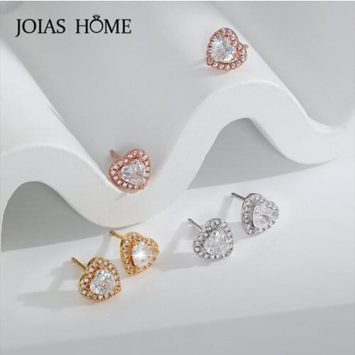 JoiasHome Delicate Womens Heart shaped Stud Earrings Trendy Silver 925 Jewelry Gemstone Ear Studs Charms Female Gift Wholesale