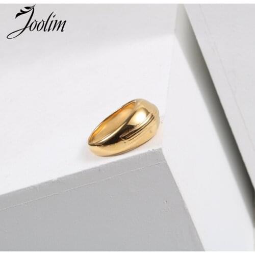 Joolim High End 18K Gold PVD Symple Large Cambered Surface Croissant Screw Rings for Women Stainless Steel Jewelry Wholesale