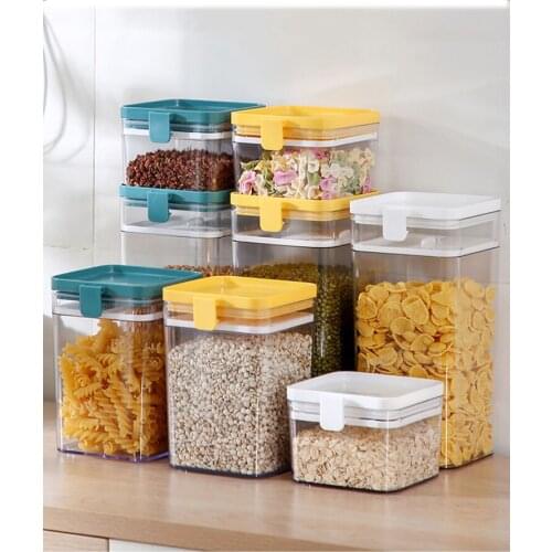 Food Storage Box Plastic Clear Container Set with Pour Lids Kitchen Storage Bottles Jars Dried Grains Tank Kitchen Food Grain
