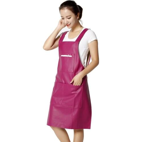 Korean leather vest type PU apron waterproof and oilproof kitchen cooking gown adult aprons