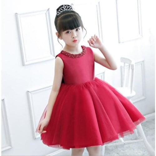 Red Tulle Flower Girl Dresses Beaded Party Ball Gown Girl Pageant Dresses First Communion Gown Kids Wedding Princess Dress