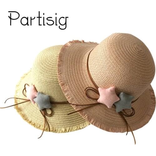 Girls Summer Hats Children Raw Edge Straw Hat For Girls Kids Star Sun Cap Girls Panama Hat Baby Beach Caps