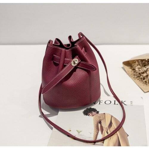 Hot sale good quality pu leather lychee pattern mini purse woman handbag cross body small lady bucket bag