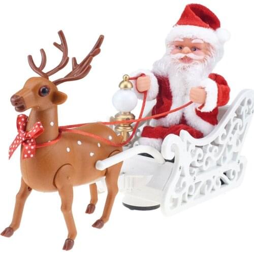 Elk Santa Claus Doll Christmas Decorations For Home Electric Sled Elk With Music Play Santa Claus Climb Kids Funny Electric Toy