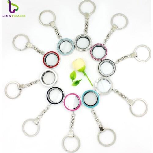 Fashion 5pcs/lot 30mm Round twist living locket keychains high quality floating charm locket Zinc Alloy LSFK15-1*5-8*5