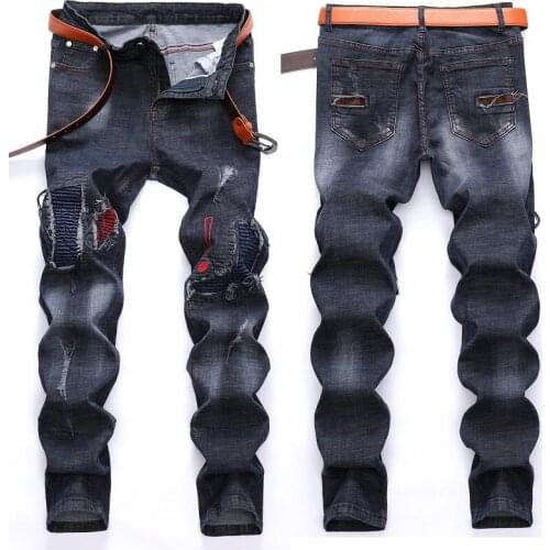 2021 Men’s New Style Moto&Biker Jeans,Ripped&Scratched Elastic Denim Pants,Color Contrast Fashion Casual Jeans,Youth Cool Must