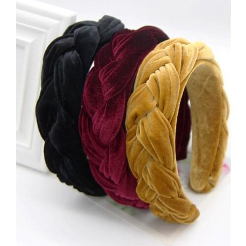 Haimeikang Fashion New Bezel Headband Hairbands For Women Twist Braid Hair Hoop Gold Velvet Winter Thickening Hair Accessories