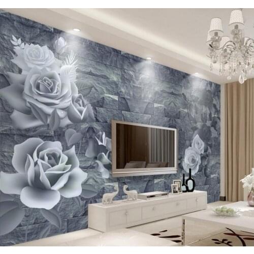 Beibehang Custom Wallpaper Home Decorative Background Fresco Romantic Rose 3D Brick Wall TV Background Wall mural 3d wallpaper