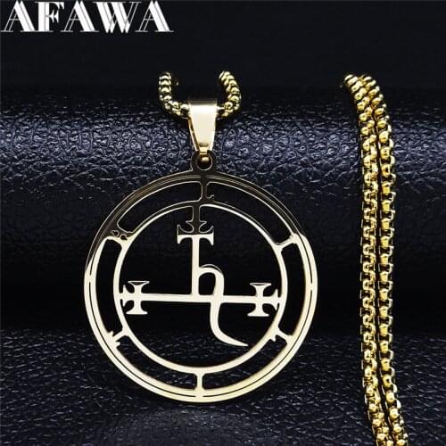 Stainless Steel Demon Seal Necklace Men/Women Gold Color Satan LILITH Pendants Necklaces Jewery collier homme N1249S03