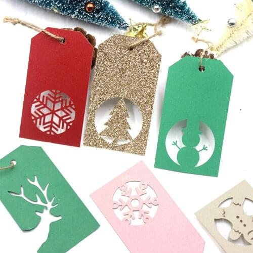 Christmas Paper Tags Hollow Deer Snowman Paper Card DIY Labels For New Years Xmas Favors Hang Tag Gift Candy Bag Wrapping Supply