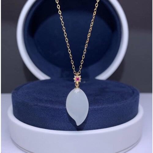 SHILOVEM 18k yellow gold natural white Jasper pendants Gift fine Jewelry plant wedding no necklace mymz11-1788hby