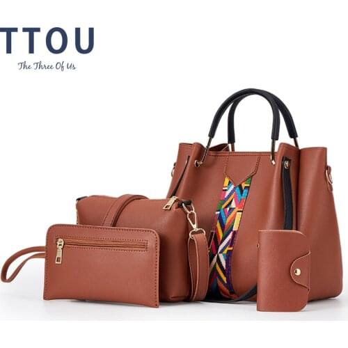 4Pcs/Set Bags For Women Handbag 2020 PU Leather Shoulder Bags Casual Tote Tassel Top Handle Designer Bag Composite Messenger Bag