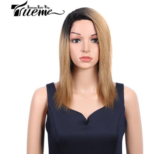 Trueme Wet And Wavy Wig Colored Straight Human Hair Wigs For Women Ombre Blonde Burgundy Loose Wave Wet And Wavy Lace Part Wig