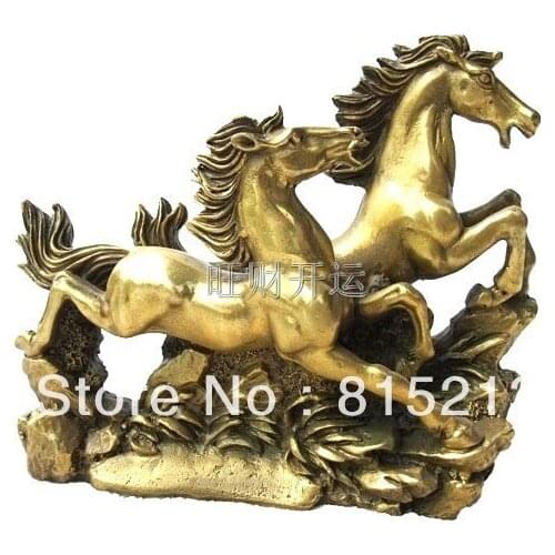 Wang 000101 Chinese bronze horse statue Dual horses galloping