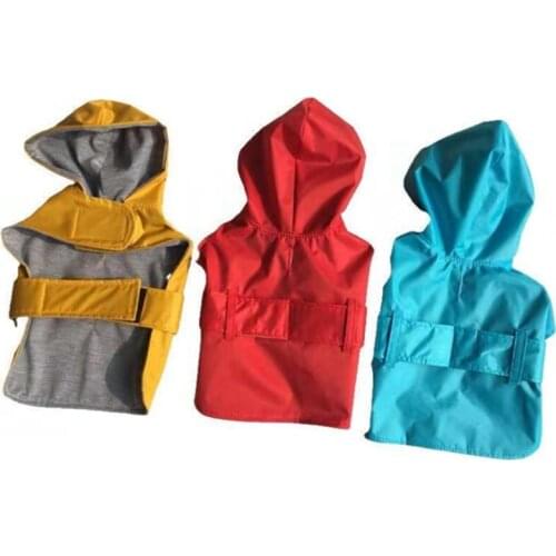 Velcro Belt Solid Color Hooded Dog Winter Raincoat Double Layer for Pet Products Polyester Winter Warm Sensitive Dog Raincoat