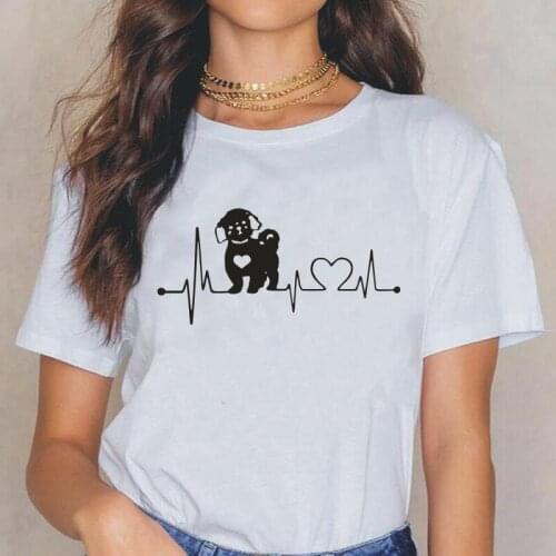 Funny Shih Tzu Heartbeat Harajuku Tshirt Women Tops Short Sleeve Hipster Casual Tee Shirt Femme Summer Fashion Women T Shirt