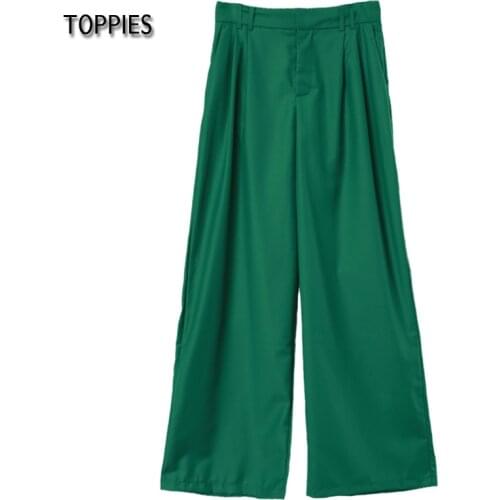 Toppies 2021 Women Pants Casual Chic Fashion Trousers Office Lady Solid Straight Pants High Waist Female Trousers Mujer