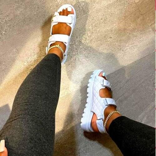 2021 Summer Plaid Buckle Strap Sandals Womens Casual Shoes Open Toe Beach Anti-Slip Platform Sandals Plus Size 43 Sandals Women
