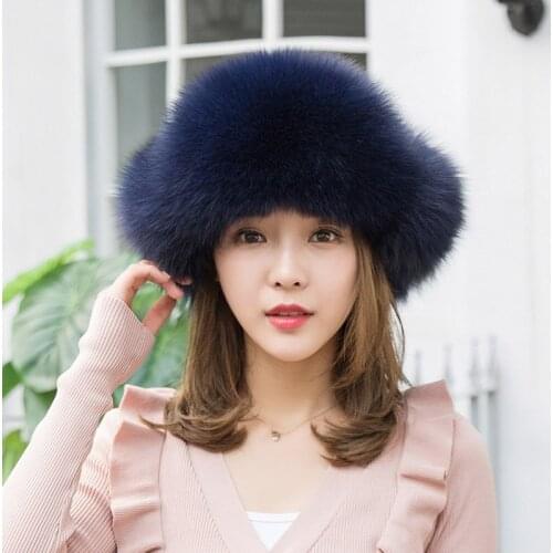 Winter for Women Large Pompom Caps Womens Natural Fox Fur Hats Korean Autumn Hat with Ears Gorros Mujer Invierno MY808