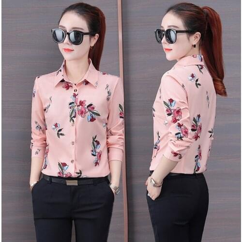 2020 new floral women shirts v-neck turntleneck long-sleeved office lady elegant shirts outwear coat tops