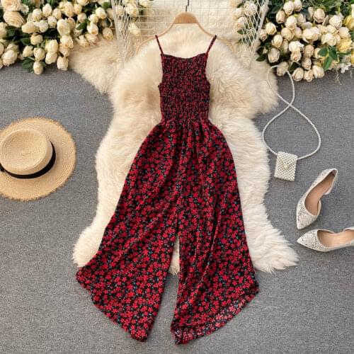 2021 Temperament Fashion Spring Floral Jumpsuit Sexy Strapless Elastic Jump Di Slim Slim Wide-leg Pants C469