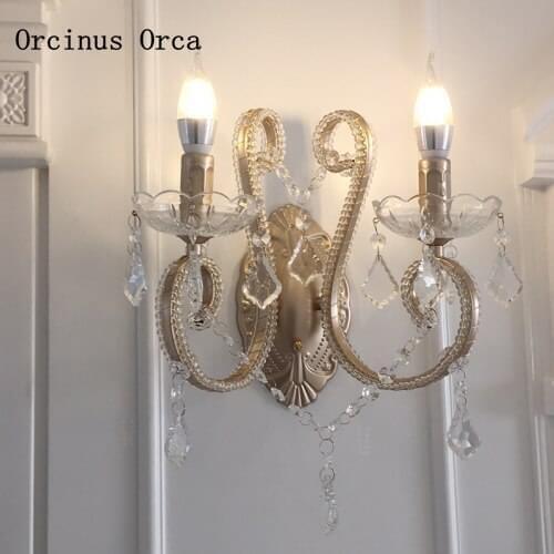 American luxury candle crystal wall lamp living room corridor bedside lamp European creative LED crystal wall lamp